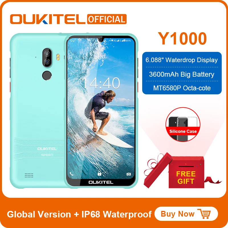 OUKITEL Y1000 Android 9 0 мобильный телефон 6 08 &quot19 5: экран MT6580P 2G RAM 32G ROM 3600mAh отпечаток пальца