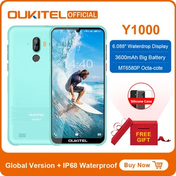 

OUKITEL Y1000 Android 9.0 Mobile Phone 6.08" 19.5:9 Screen MT6580P 2G RAM 32G ROM 3600mAh Fingerprint IP68 Waterproof Smartphone