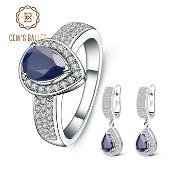 

GEM'S BALLET Natural Blue Sapphire Vintage Jewelry Sets 925 Sterling Silver Gemstone Earrings Ring Set For Women Fine Jewelry