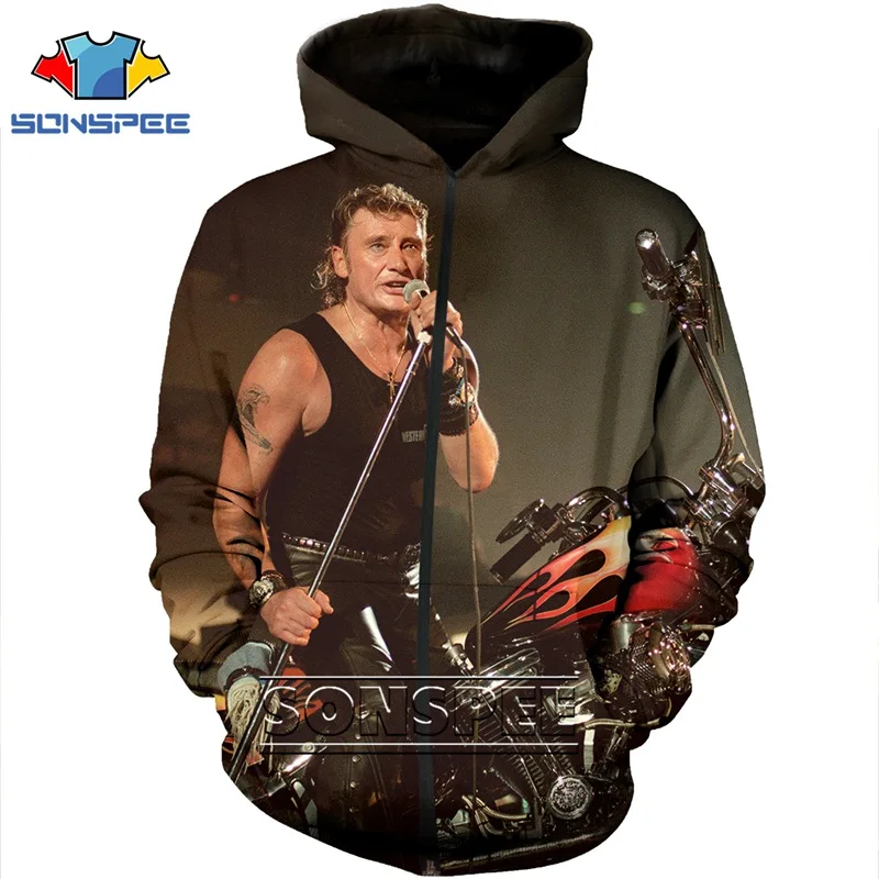 Men Women Hoodie 3D Print Johnny Hallyday Rock Jacket Harajuku Top Sweatshirt Long Sleeve Zipper Vintage Hoodies Men Clothing 2