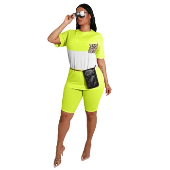 

2020 New Summer Women Two Piece Biker Shorts Sets T-shirts Top Biker Shorts Jogger 2 piece Set Casual Active Tracksuit Outfit