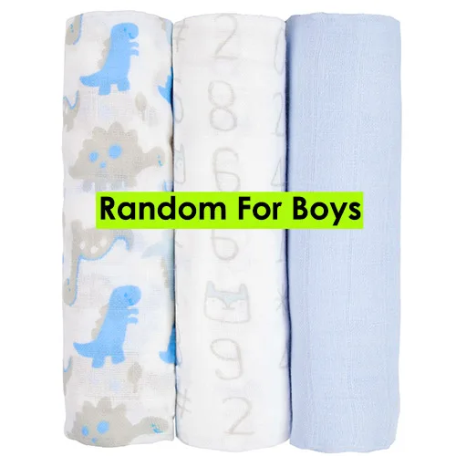 3 шт./лот, детские одеяла, органические муслиновые хлопковые пеленки, 70*70 см., с активной печатью, мягкая обёрточная бумага, ткань для кормления, полотенце, шарф, вещи - Цвет: Random Boy