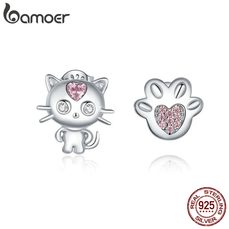 Серьги гвоздики из серебра 925 пробы в виде кошачьей лапы|Серьги-гвоздики| |