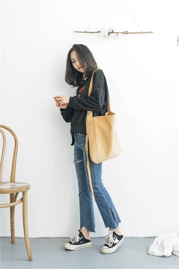 Y22 корейский стиль Толстая Вельветовая Холщовая Сумка в студенческом стиле Женская сумка через плечо двойного назначения тканевая сумка