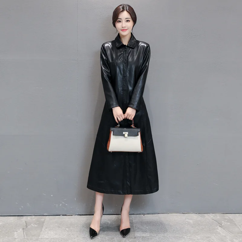 

Spring Autumn Leather Jacket Women Clothes 2020 Long Trench Coat Korean Vintage Windbreaker Plus Size 4xl 5xl Outwear ZT2466