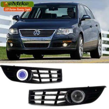 

eeMrke For Volkswagen Passat B6 Typ3C 2006-2010 LED Angel Eye DRL Daytime Running Lights Halogen H11 55W Fog Light Lamp Kits