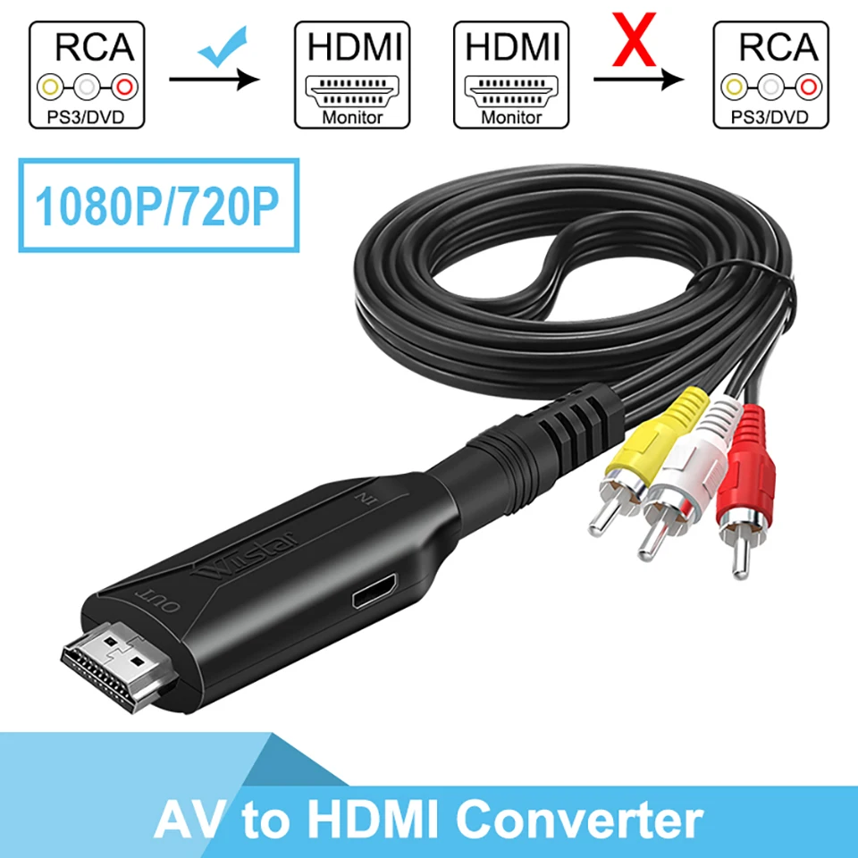 Adaptateur Rca vers Hdmi, adaptateur Av Hdmi 1080p, convertisseur audio  vidéo Rca Composite Cvbs Av vers Hdmi. Pour Ps2 / Wii / xbox / snes / N64 /  Vhs / magnétoscope Enregistreur vidéo D