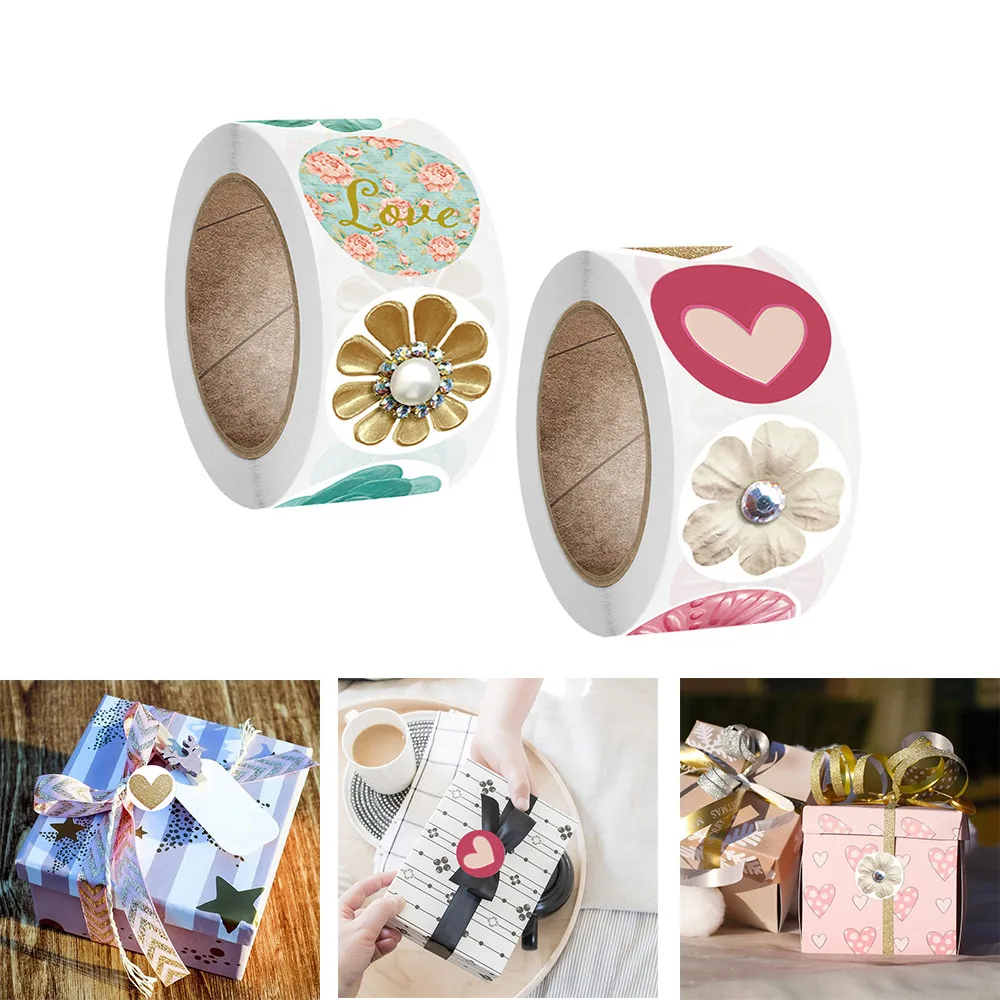 

500pcs/roll Flower Stickers Rolls For Love Oh Baby Cute Stickers Labels For Wedding Party Scrapbooking Envelopes Seal Stickers