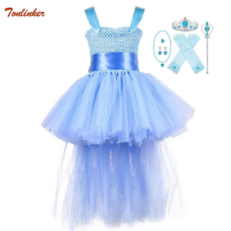 

Girls Wedding Evening Dress Princess Party Pageant Long Gown Swallowtail Kids Dresses for Girl Formal Clothes With Accessories