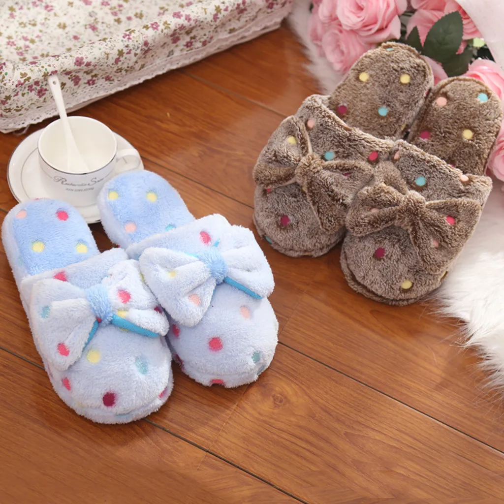 Warm Cute Bow Autumn Winter Woman Slippers Home Wear