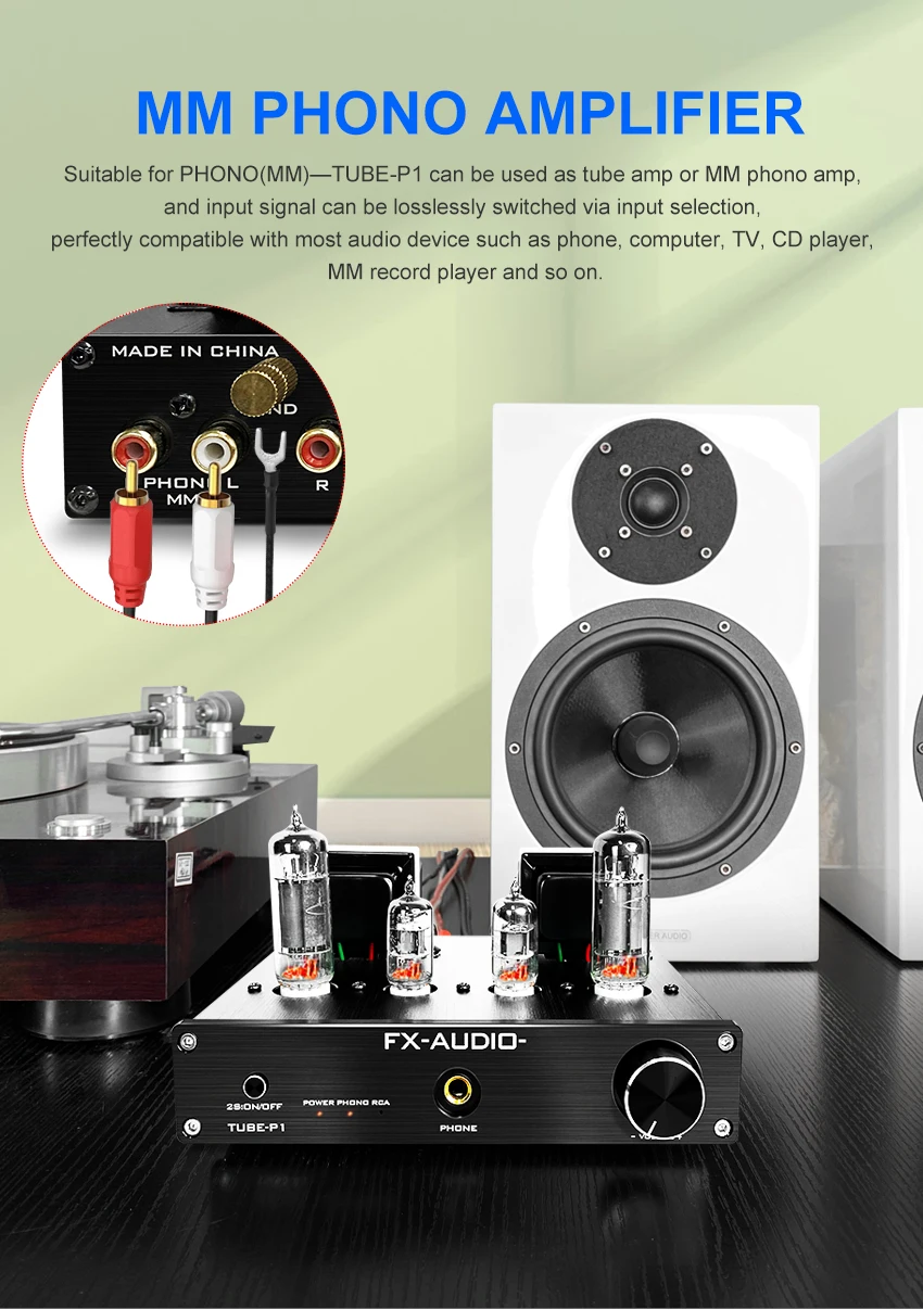 Fxaudio Tubep1 Mm Phono Amplifier For Turntable Tube 6j1+6p1 Single