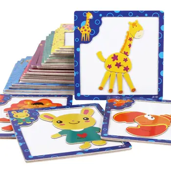 

Wooden Cartoon Animal Puzzles Games Tangram Magnetic Jigsaw Board Early Educational Develop Logic Spatial Reasoning Skills Toy