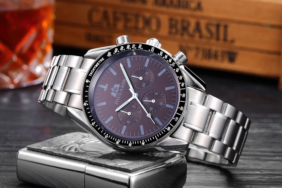 Automatski automatski vjetar mehanički svjetleći nehrđajući čelik plava kava smeđa brzina muškarci_voghion.com