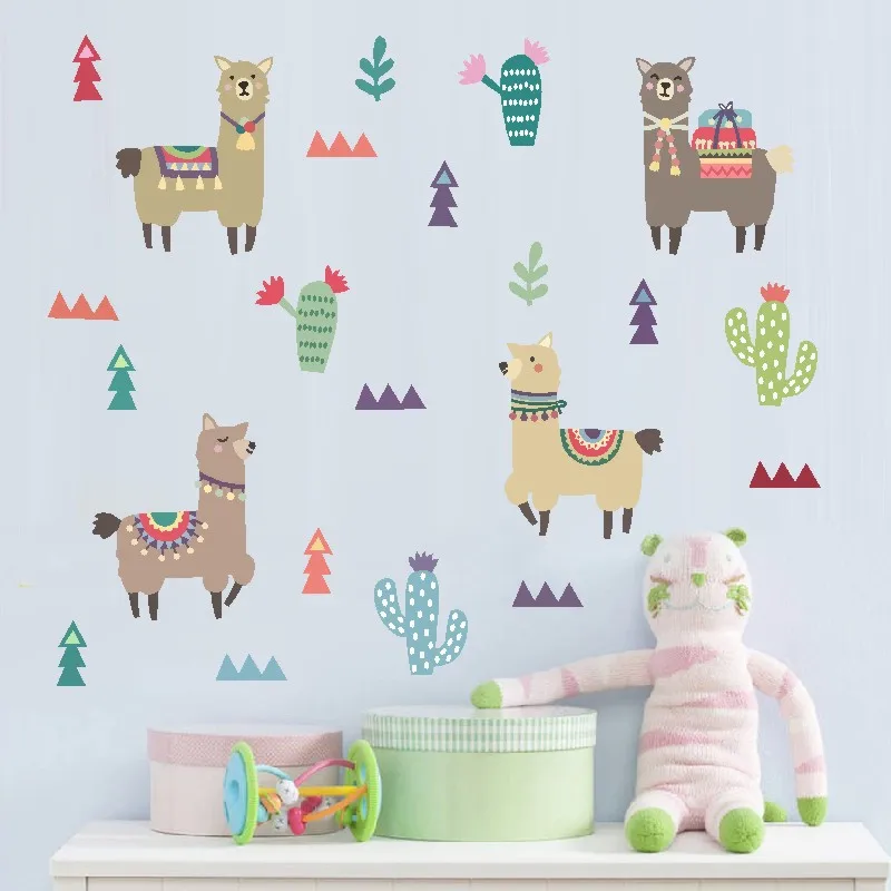 Мультфильм лама животные Индийский стиль Alpacas настенные наклейки для детской комнаты детский Декор стены Искусство украшения дома аксессуары