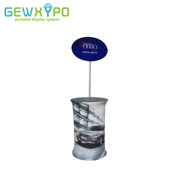 

Exhibition Booth High Tension Fabric Banner Advertising Oval Promotion Counter With Full Color Graphics Printing