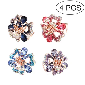 

4pcs Crystal Metal Jaw Claw Hair Clip Small Butterfly Design Barrettes for Women Girl (Purple, Pink, Blue and Dark Blue)