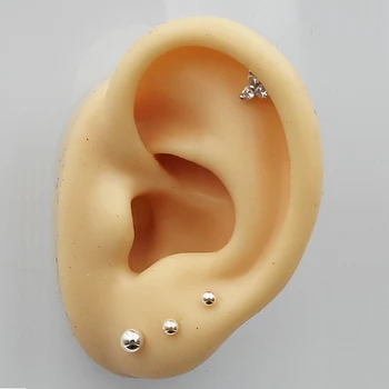 

925 Sterling silver flower Cubic zirconia earring tiny ball ear stud Helix Piercing Jewelry 4pcs/Set