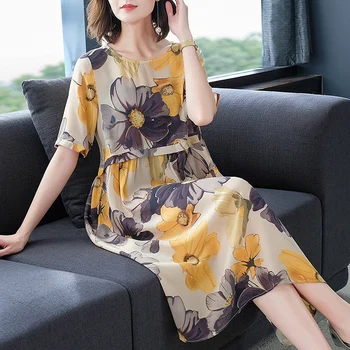 

Dress Summer Silk Floral Korean Flower Casual Vintage Dresses for Women Beach Vestidos KJ5651