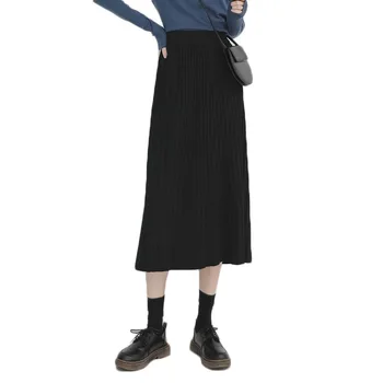 

Spring and Autumn New Style Draped Elastic High Waist Knit Pleated Skirt Women Casual Mid-long Knitted Skirts Student NS1771