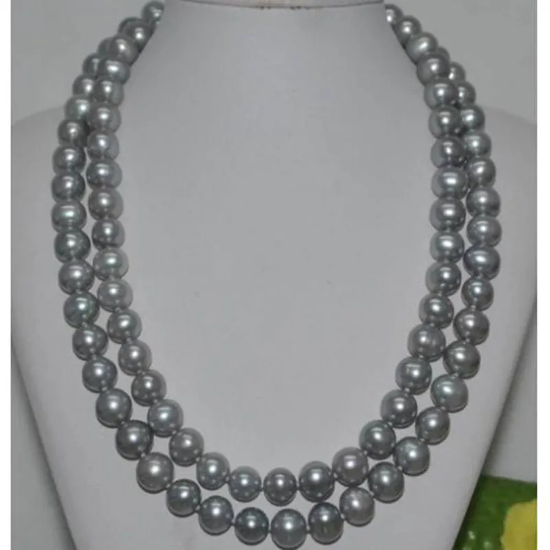 

925silver GOLD CLASP 35'' Genuine AAA 9-10MM SOUTH SEA GRAY PEARL NECKLACE jj