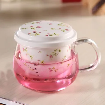 

Heat resistant borosilicate glass water cup Ceramic filter gall Tea cup office water cup Ceramic round three-piece teacup AQ279
