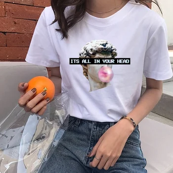 

kuakuayu HJN Summer Fashion Womens Top Its All in Your Head T Shirt David Bubble Gum Tees Sad Girl Michelangelo Status T-shirt