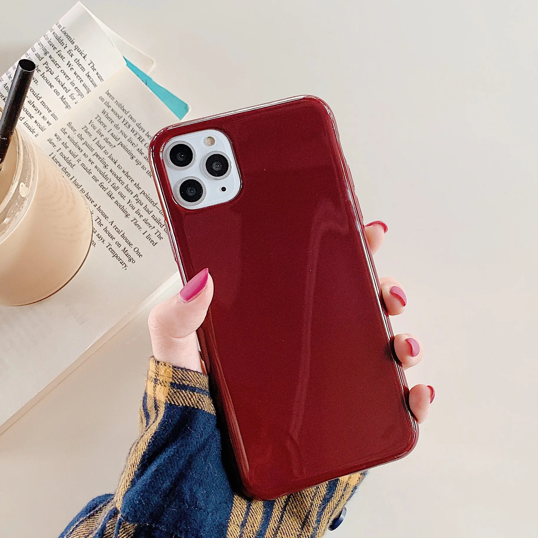 Глянцевый силиконовый Бордовый Мягкий чехол для iphone 11 Pro Max полноразмерный XS XR X6 6S