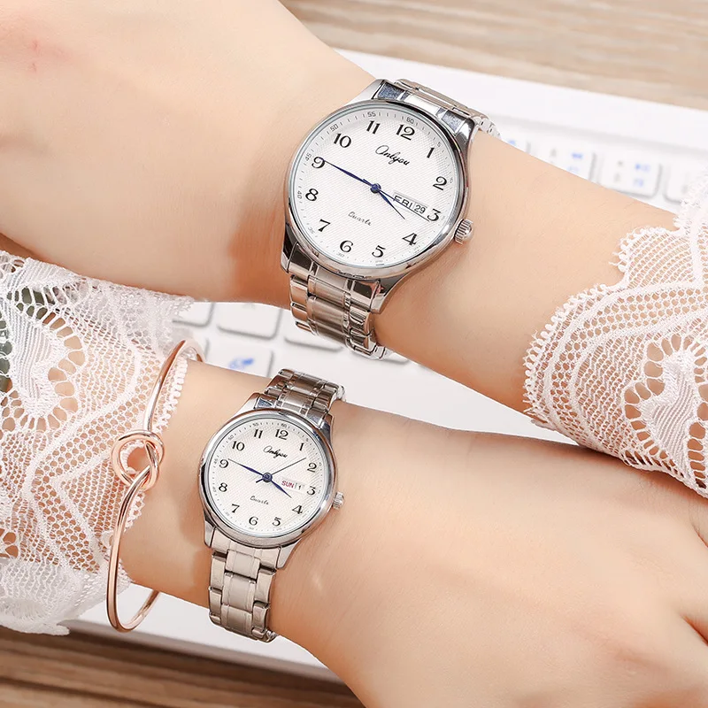 REVIEW TOP SELLER  New Style COUPLE'S Watch One-to-Steel Belt Fashion Calendar Watch Men's Women's Business Couple Wat