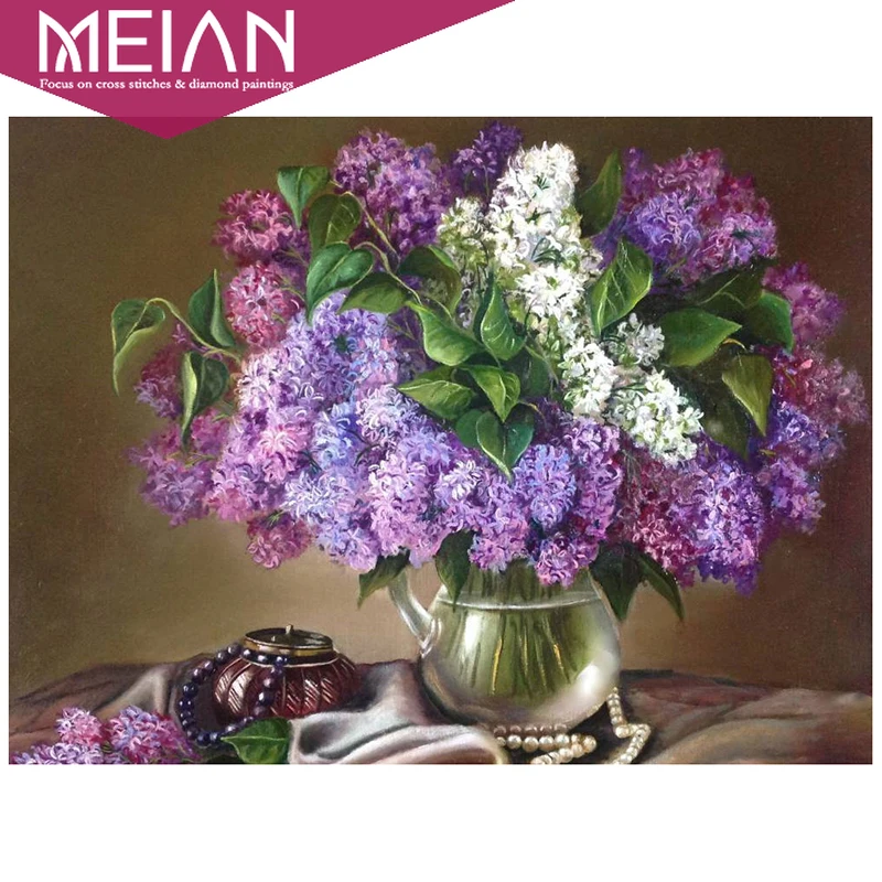MEIAN Flower Lilac 5D DIY Алмазная картина полная дрель круглая вышивка цветок кристалл