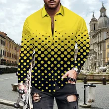 Chemises à col rabattu boutonné pour hommes, Streetwear décontracté avec impression numérique, hauts à manches longues, mode printemps automne 2021