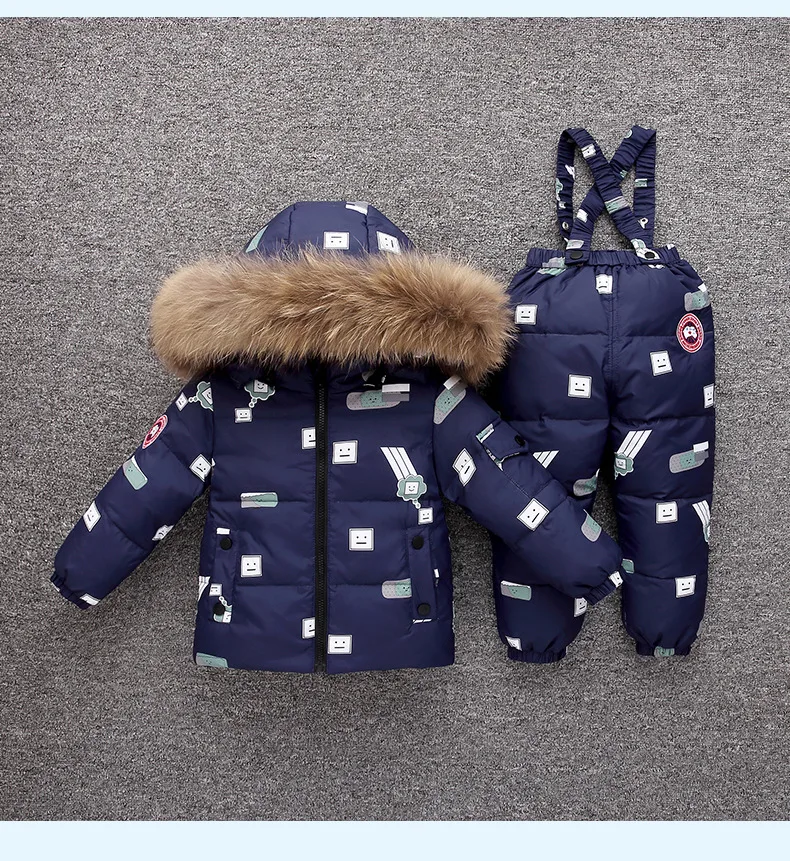Лидер продаж, детская куртка на утином пуху, комбинезон, костюм для мальчиков и девочек, утепленный зимний комбинезон с героями мультфильмов, комплект одежды на зиму