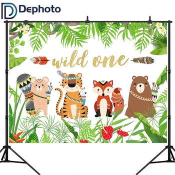 

Dephoto Wild One Birthday Backdrop Jungle Animals Party Photo Background Safari Tropical Leaves Backdrops Cake Table Decorations