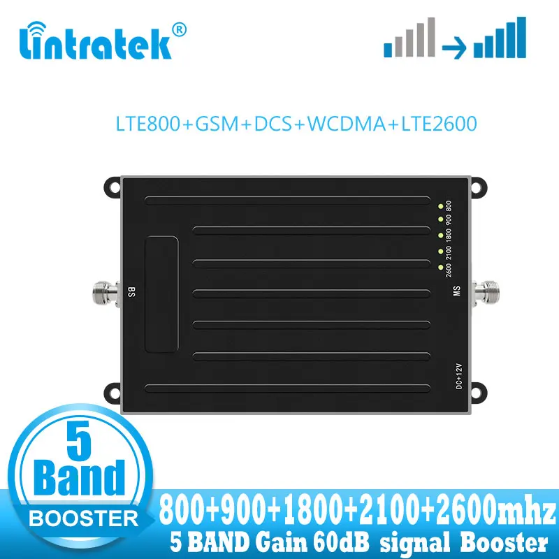 5 полосный усилитель сигнала Lintratek LTE 800 GSM 900 DCS 1800 WCDMA UMTS 2100 2600 2G 3G 4G ретранслятор