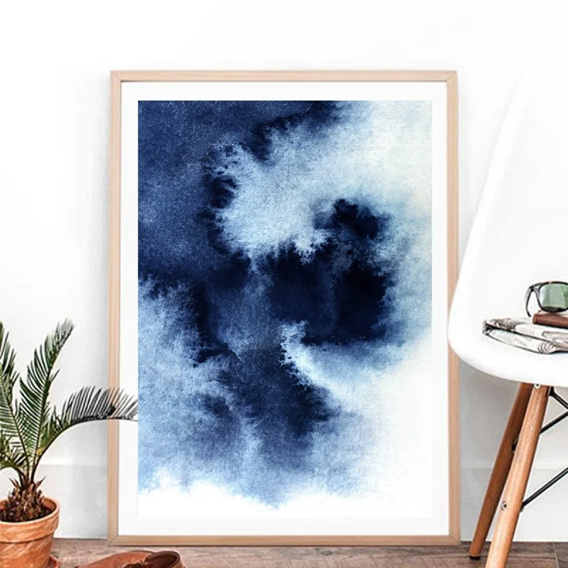 Navy Blue Abstract Wall Art Canvas Painting Prints Bedroom Poster Indigo Blue Print Wall Picture Living Room Home Decor