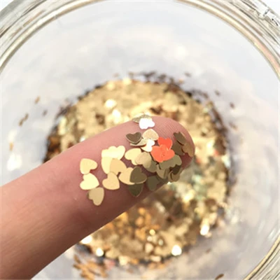 Ультра тонкие блестки любовь гвоздь в форме сердца блестки 3 мм маленькие Блестки для рукоделия дизайн ногтей маникюр Свадебные украшения 8 г - Цвет: Light gold