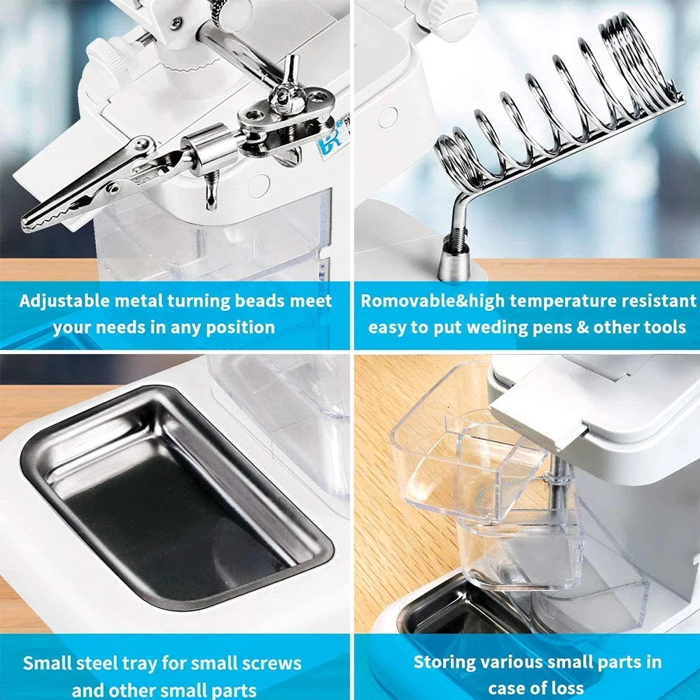 Soldering Iron Welding Magnifying Glass 2 LED 3X 4.5X 25X Helping Hand Rework Magnifier with 3 Tools Boxes Desk Station Repair