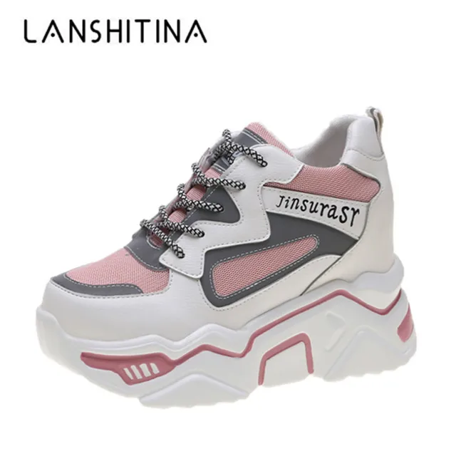 US $21.58 2019 New Platform Women Sneakers Autumn Stylish Thick Sole Casual Shoes 95CM Breathable Mesh Walki