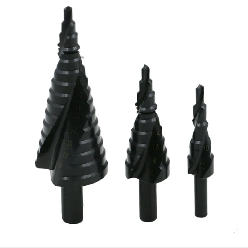 

High Speed Steel Spiral Groove Nitrogen Containing Step Drill 4-32mm Step Drill Multi-functional Export Drill 3-piece Set