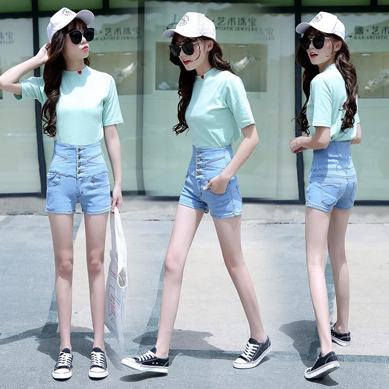 Женские облегающие джинсовые шорты больших размеров короткие однобортные