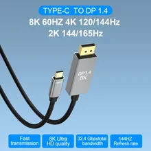 Cabo usb c para exibição 8k 60hz, thunderbolt 3 4k 144hz tipo-c 3.1 to dp 1. 4 adaptador pd carregador rápido para macpro display hud