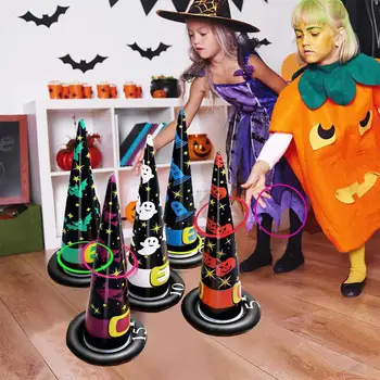 

Inflatable Witch Hat Ring Toss Game for Kids Halloween Party Inflatable Toy Set with Inflatable Witch Hats and Rings for Kids Ad