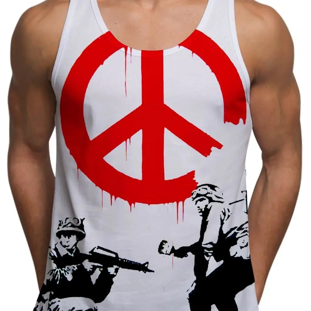FGHFG для мужчин Графический Топ Пляжная футболка без рукавов Banksy Peace припой