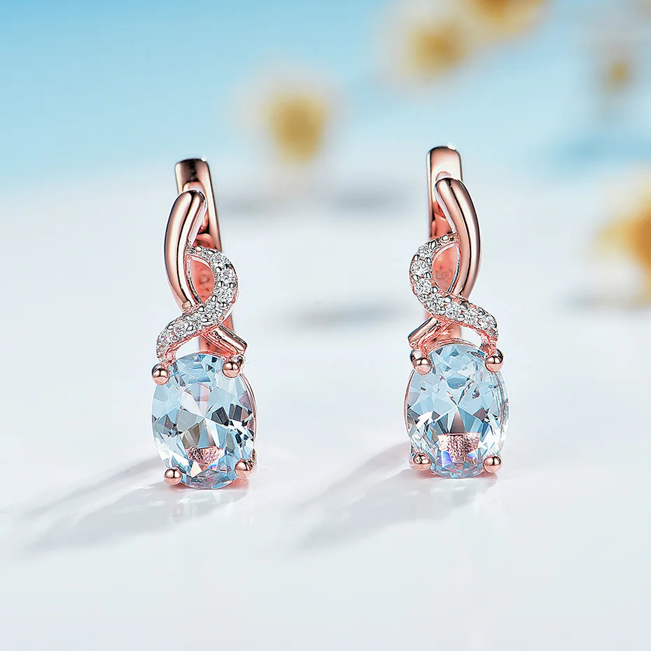 Kuololit 585 Rose Gold Topaz Gemstone Luxury Clip Earrings for Women Genuine 925 Sterling Silver Emerald London Blue Morganite - Image 2