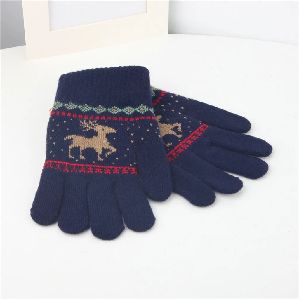 Children Knitted Wool Gloves Christmas Elk Cashmere Full Finger Mittens Xmas Warm Gloves For Kid Boy Girl Guantes Invierno Mujer
