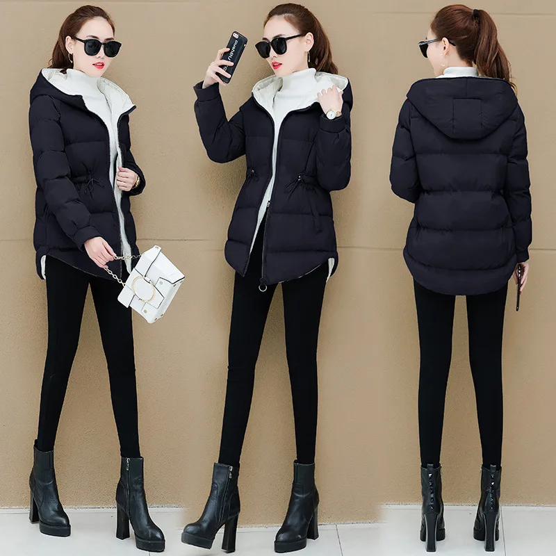 

Mid-length Waist Hugging Thick Hooded down Feather Cotton-padded Clothes Women's 2018 Winter New Style INS down Coat Cotton-padd