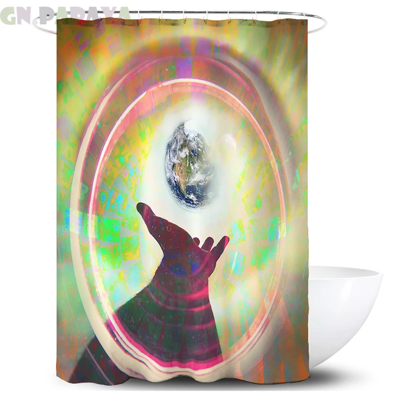 

Psychedelic earth hand Bath Curtains Waterproof Polyester rainbow deconstruction hippy art Shower Curtains Screen with Hooks new