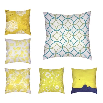 

New Product Explosive Geometric Cushion Cover Peach Skin Maple Leaf Geometric Color Landscape Style Pillowcase Home Sofa Decor