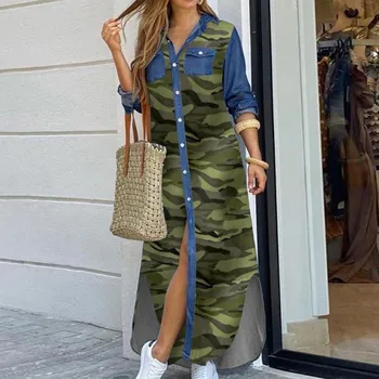 Autumn Long Dress Long Sleeve Shirt Dress Women Denim Long Dresses Pocket Button Shirt Print Dress Casual Loose Dresses 2021 4 Autumn Long Dress Long Sleeve Shirt Dress Women Denim Long Dresses Pocket Button Shirt Print