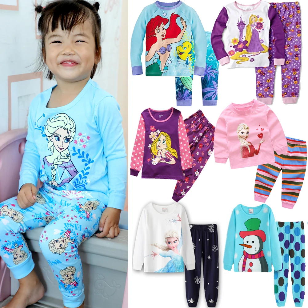 Girls Pajamas Kids Princess Anna Elsa Sleepwear Children Cartoon Clothing Set Baby Rapunzel Pijamas Cotton Pyjama