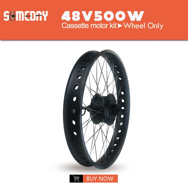 SOMEDAY 36V/48V 500W Snow Bike Electric Bicycle Conversion Kit 20 26 Inch Wheel Rear Cassette Hub Motor for Fat Tire Bike 48V Wheel Only